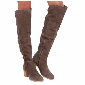 Tall Over Knee Brown Suede Boots Side Lace Ren Fair Cosplay Elven Fairy 7.5